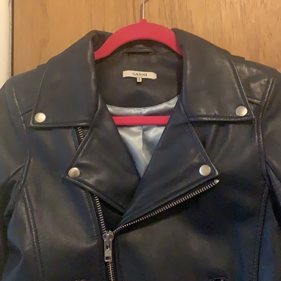 🎱 Ganni Passion Leather Biker Jacket Midnight EUC 34 XS 🎱 - Picture 6 of 9